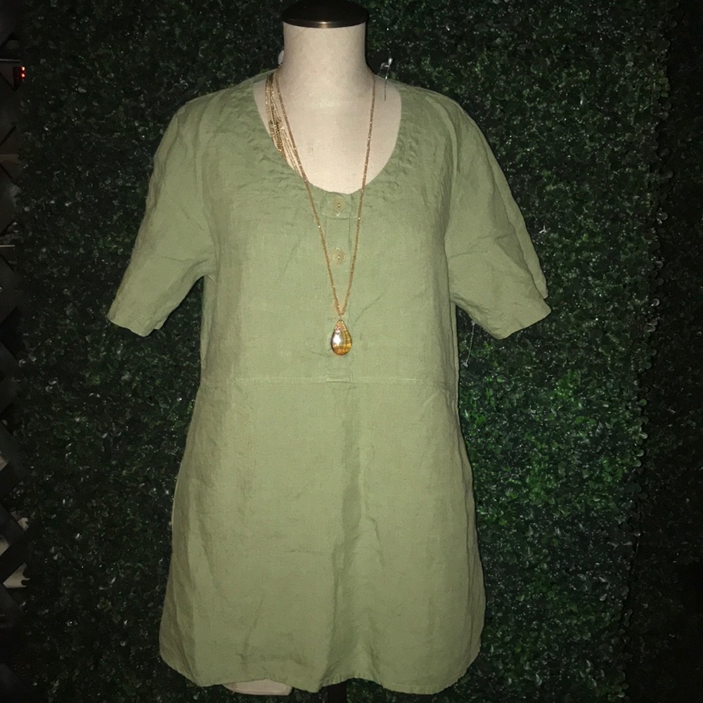 Flax linen tunic herb green